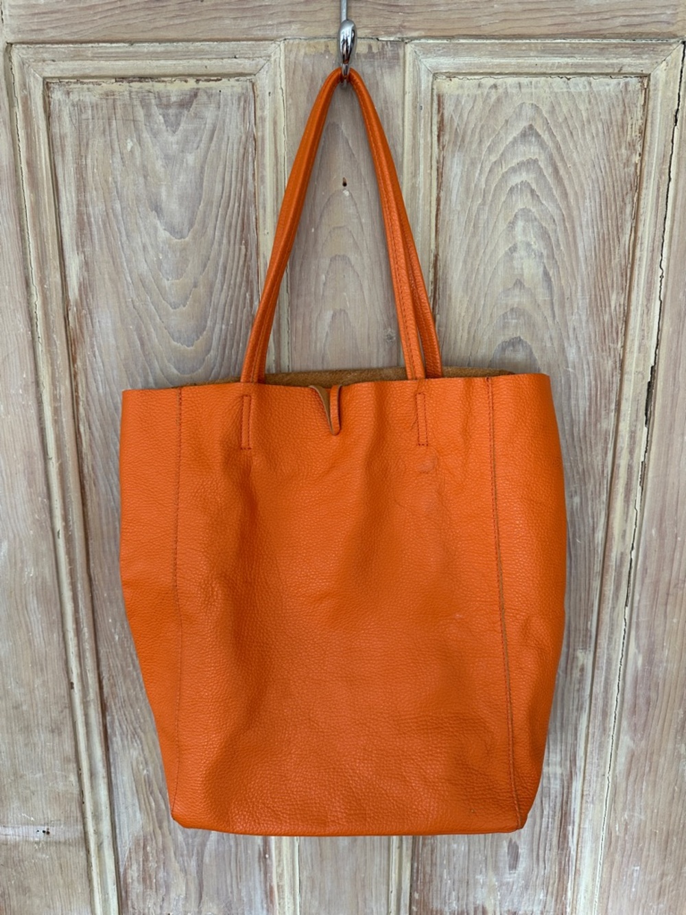 Orange Leather Tote Bag - Women - Picture 3 of 3